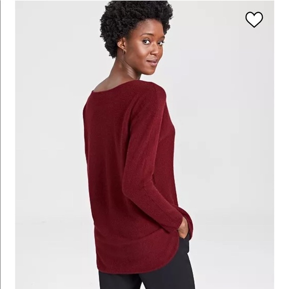 Charter Club Soft Cashmere Burgundy Hi-Low Sweater - Picture 2 of 8